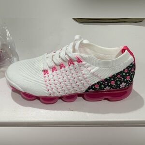 Women’s White and Pink Floral Fashion Sneakers